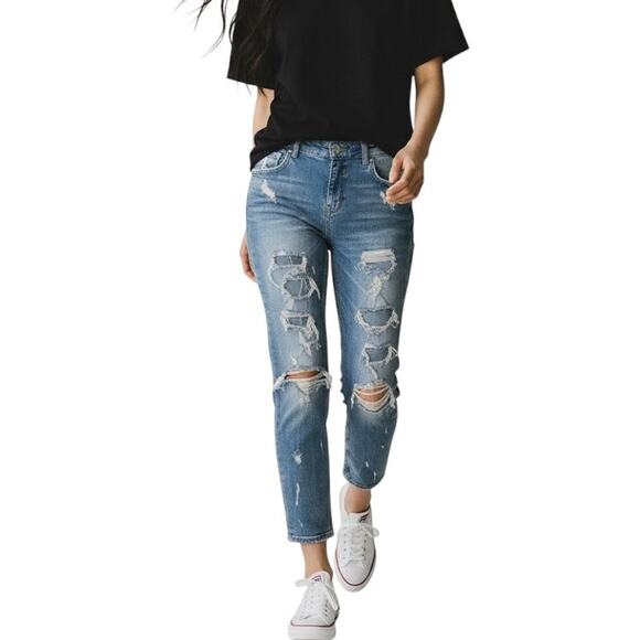 Zara Woman Jeans Womens 2 Straight Distressed Ripped Light Wash Low Rise Stretch - Picture 1 of 9